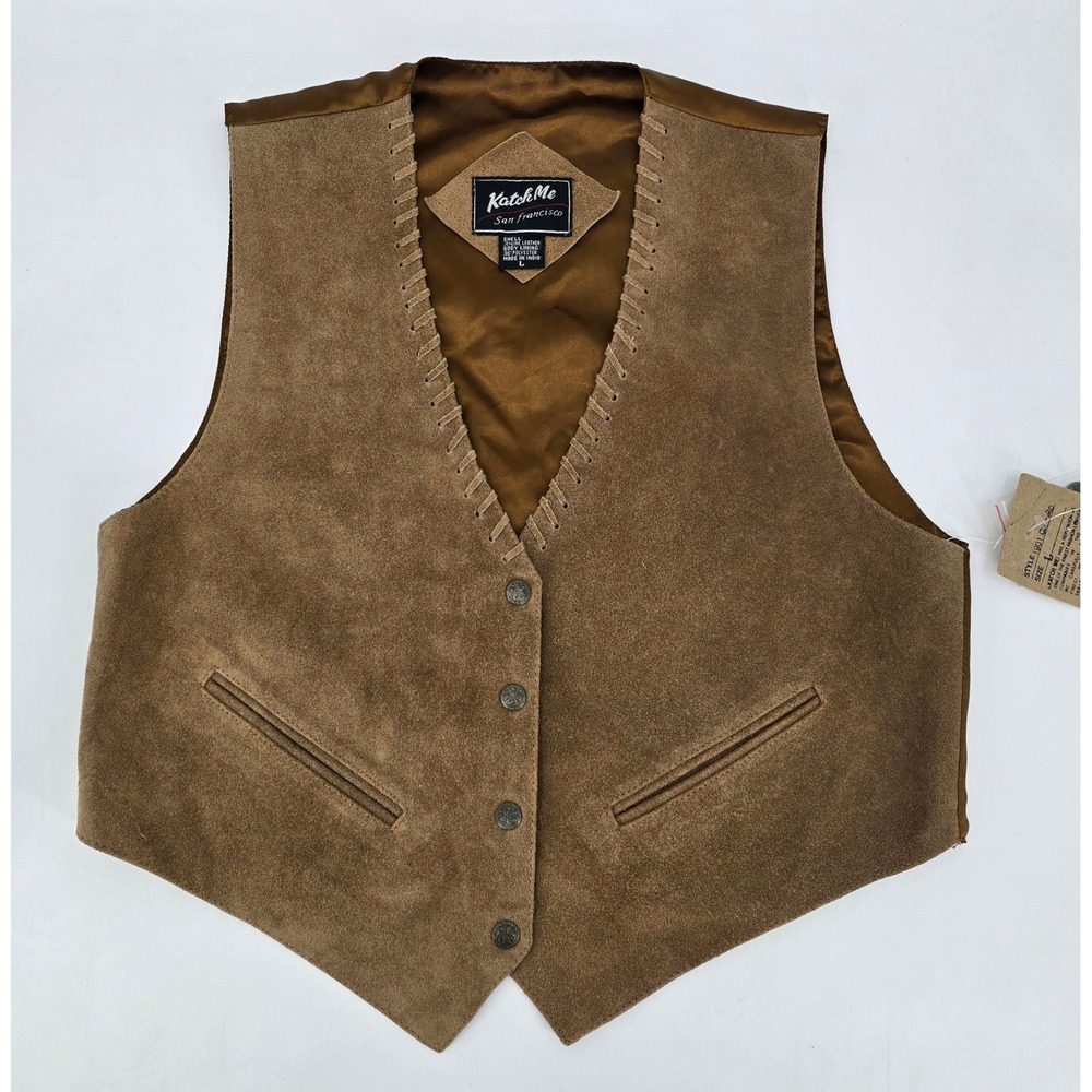 Vintage Katch Me San Francisco Suede Leather Western Vest L Tan Boho Ranch NWT